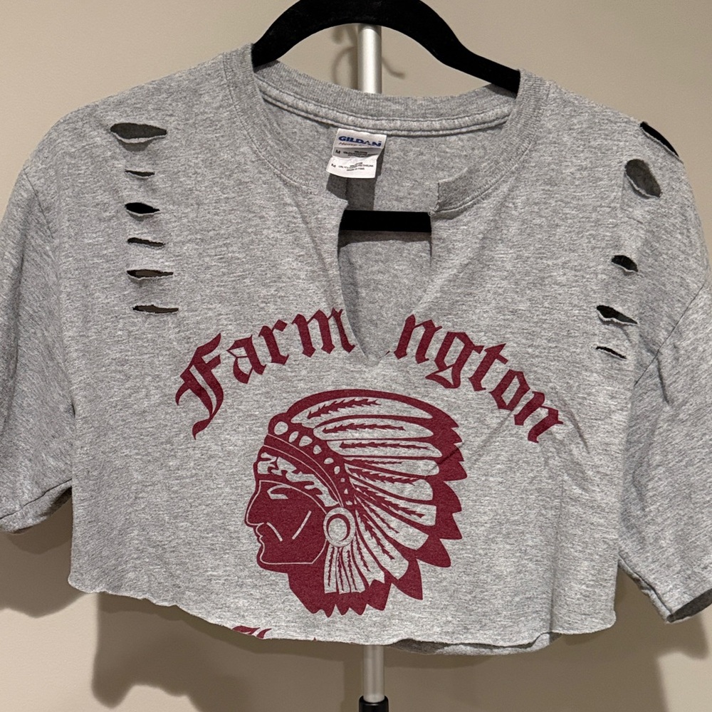 Gildan Gray Crop Top with Maroon Graphic